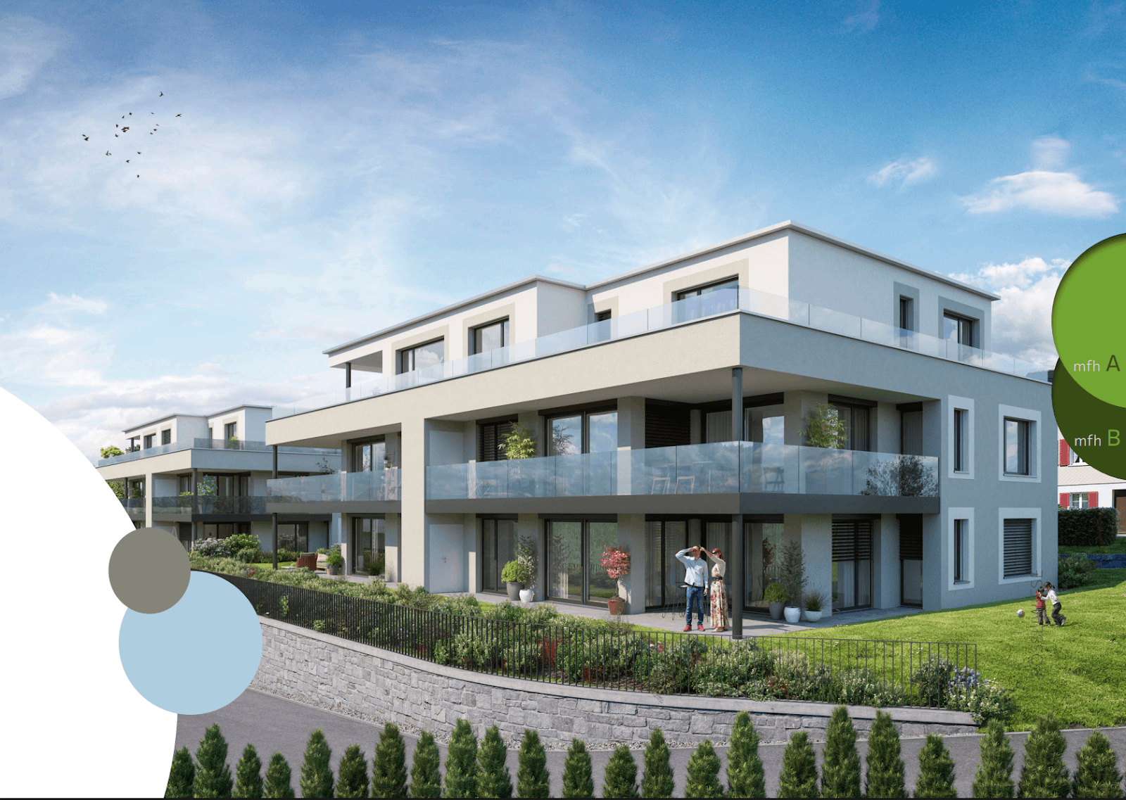 Architektur-Rendering der Mehrfamilienhäuser Rössliwiese